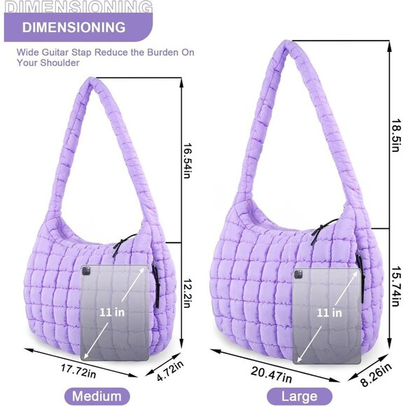 Puffer Tote Bag Nylon Medium Large Capacity Crossbody Shoulder Purse - Picture 2 of 7